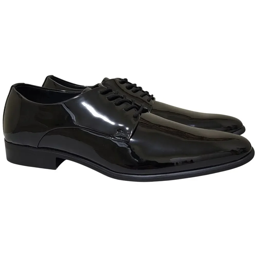 Alfani Men Walkerr Plain Toe Derby Oxfords Size US 11M Black Patent Faux Leather